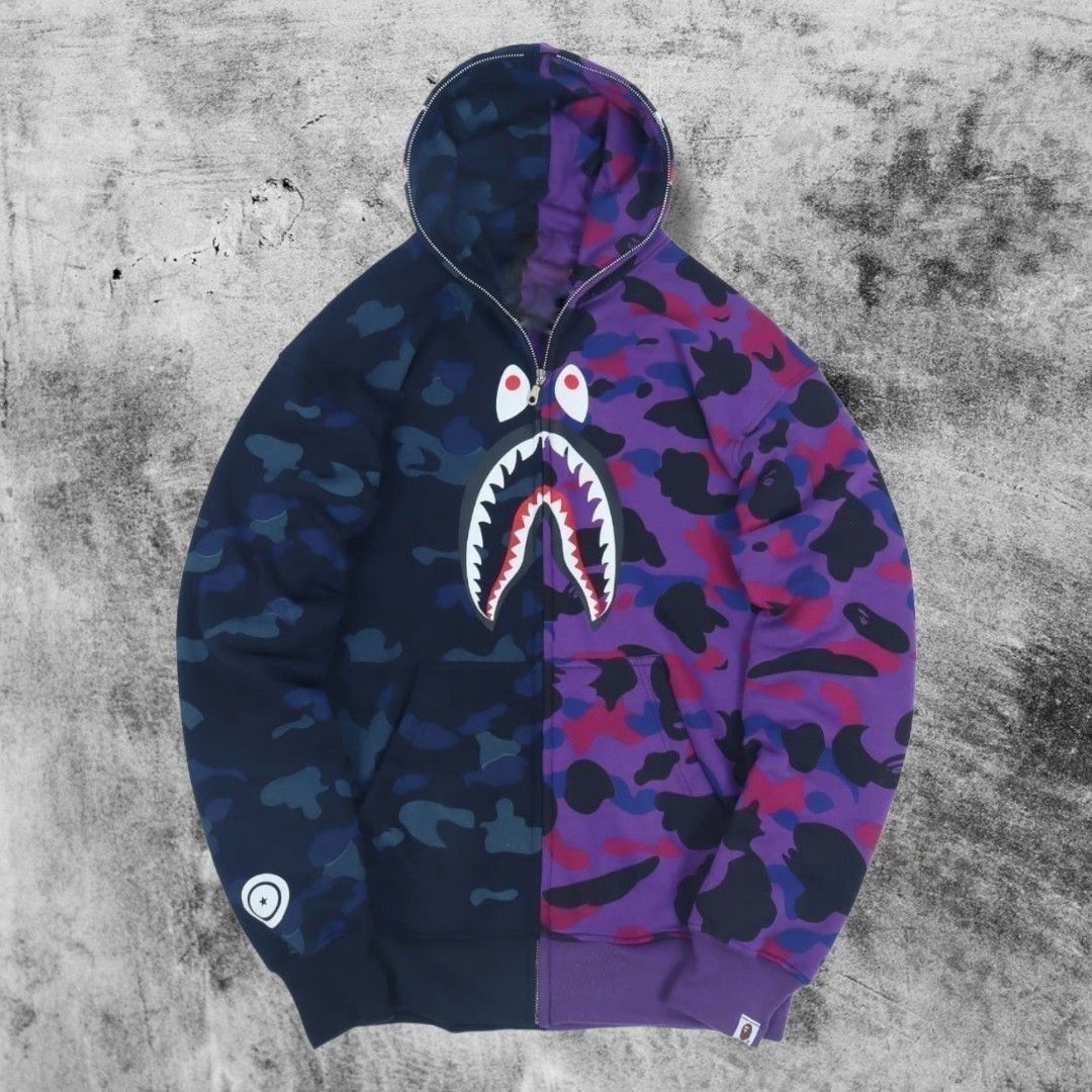 Veste Bape Shark Gilet Bape Bleu Bape Shark Hoodie Black And