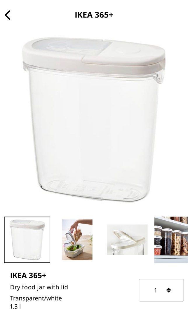 IKEA 365+ Dry food jar with lid, clear/white, 44 oz - IKEA