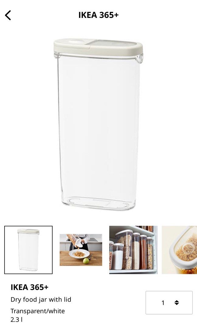 IKEA 365+ Dry food jar with lid, clear/white, 44 oz - IKEA