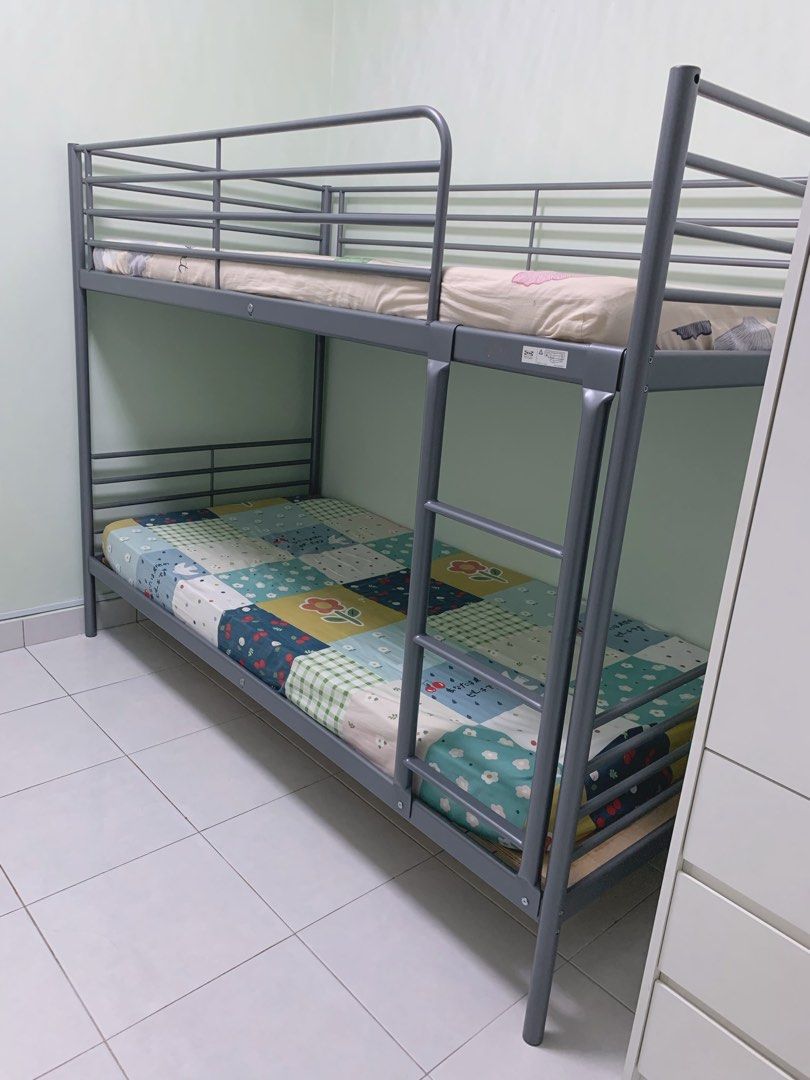 IKEA double decker bed frame with mattress & bed sheet, Furniture