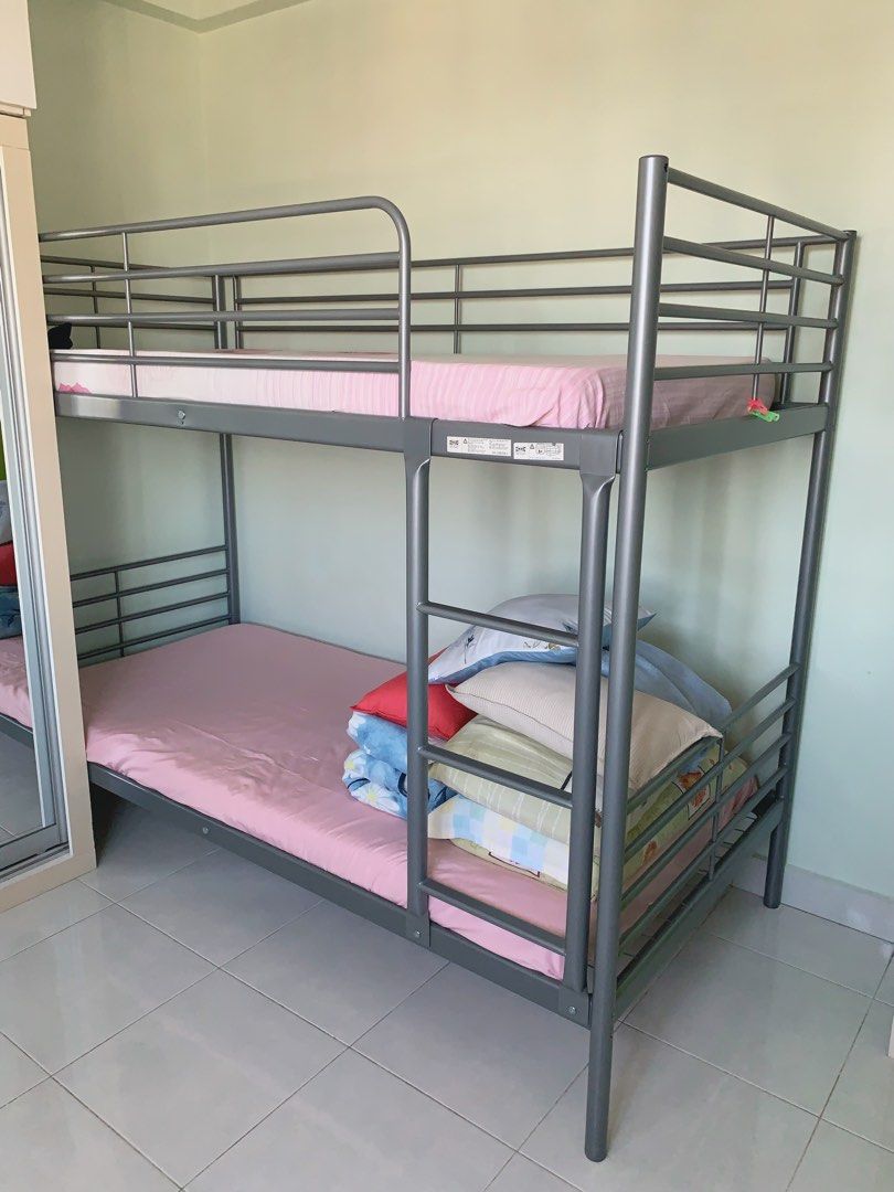 IKEA double decker bed frame with mattress & bed sheet, Furniture