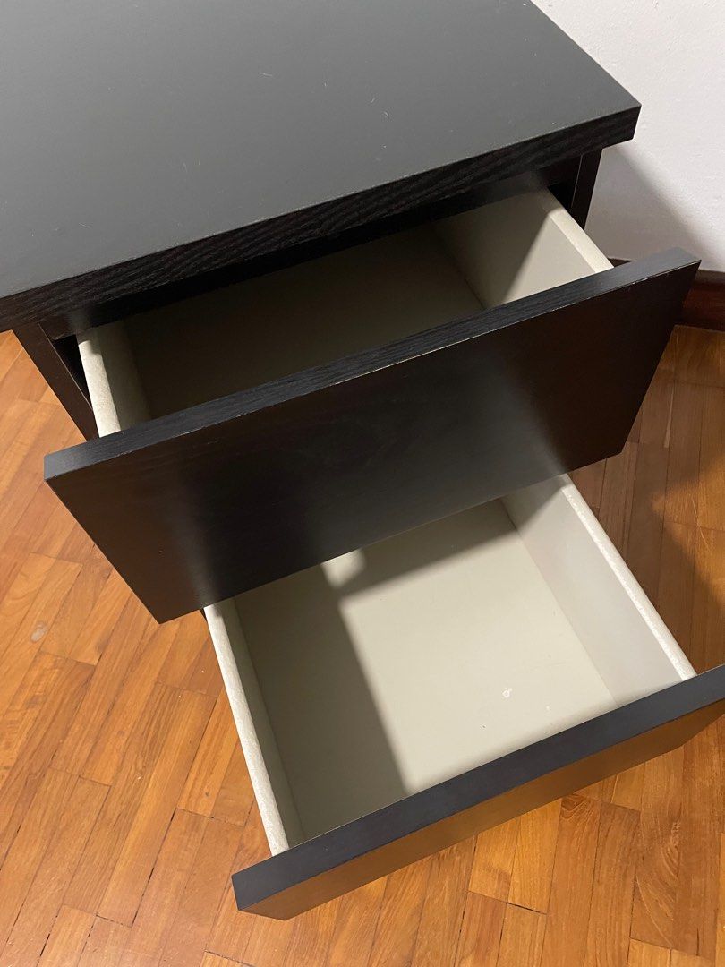 IKEA Malm black bedside tables x2, Furniture & Home Living, Furniture