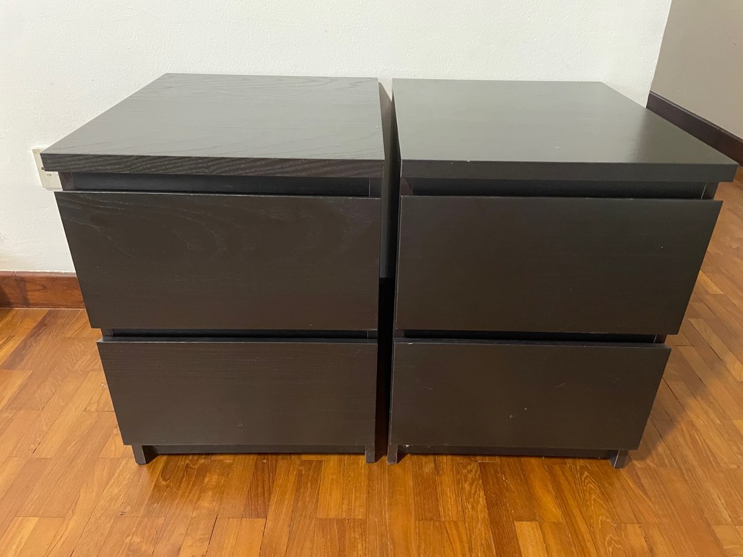 IKEA Malm black bedside tables x2, Furniture & Home Living, Furniture