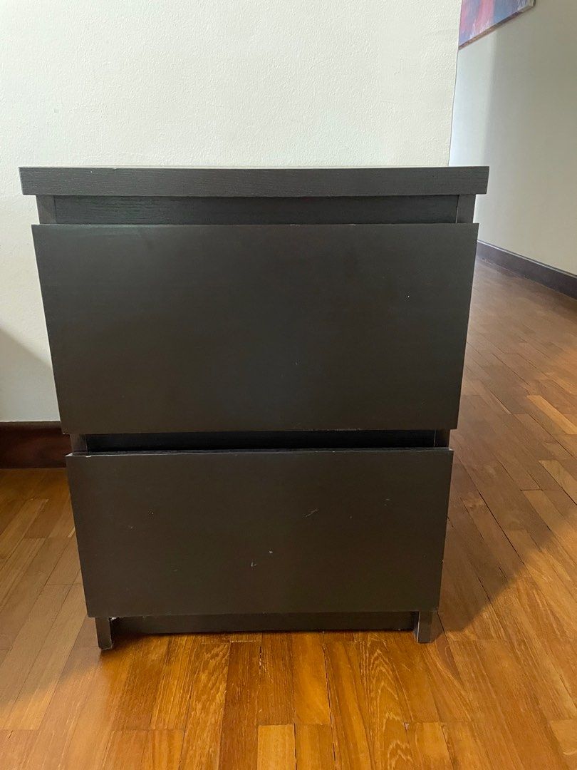 IKEA Malm black bedside tables x2, Furniture & Home Living, Furniture