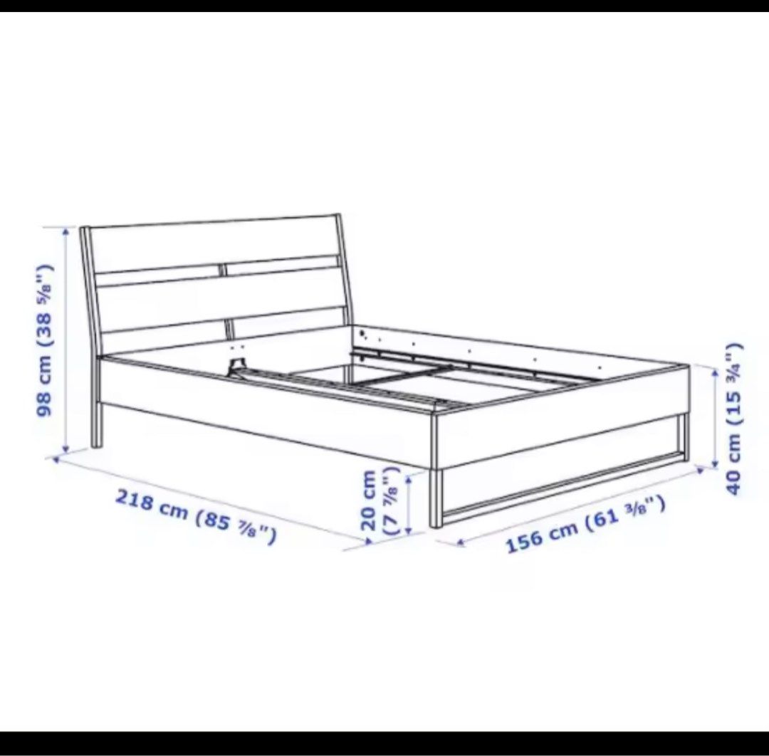 Ikea Trysil Double Bed (White) Bed Frame with Luroy Slate, Furniture