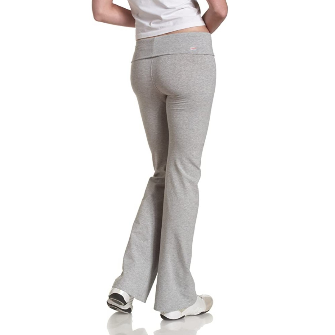 low rise grey fold-over flare yoga pants, Women's Fashion, Bottoms, Jeans &  Leggings on Carousell
