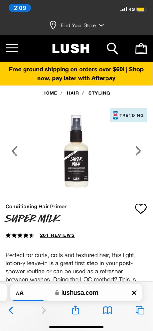 Lush Supermilk Conditioning Hair Primer 250ml, Beauty & Personal Care