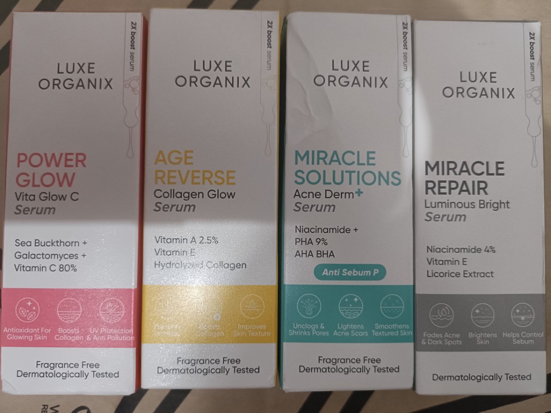 Luxe Organix Face Serums- Power Glow, Age Reverse, Miracle Solutions ...