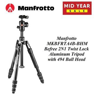 Mid Year Sale 2023 - Manfrotto MKBFRTA4B-BHM Befree 2N1 Twist Lock Aluminium Tripod with 494 Ball Head