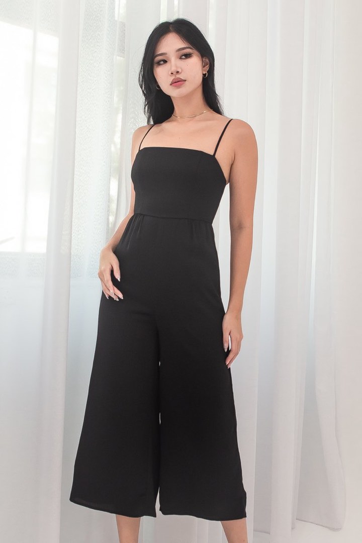 Mikayla Gabriella Straight Neck Line Jumpsuit (Black), Women's Fashion ...