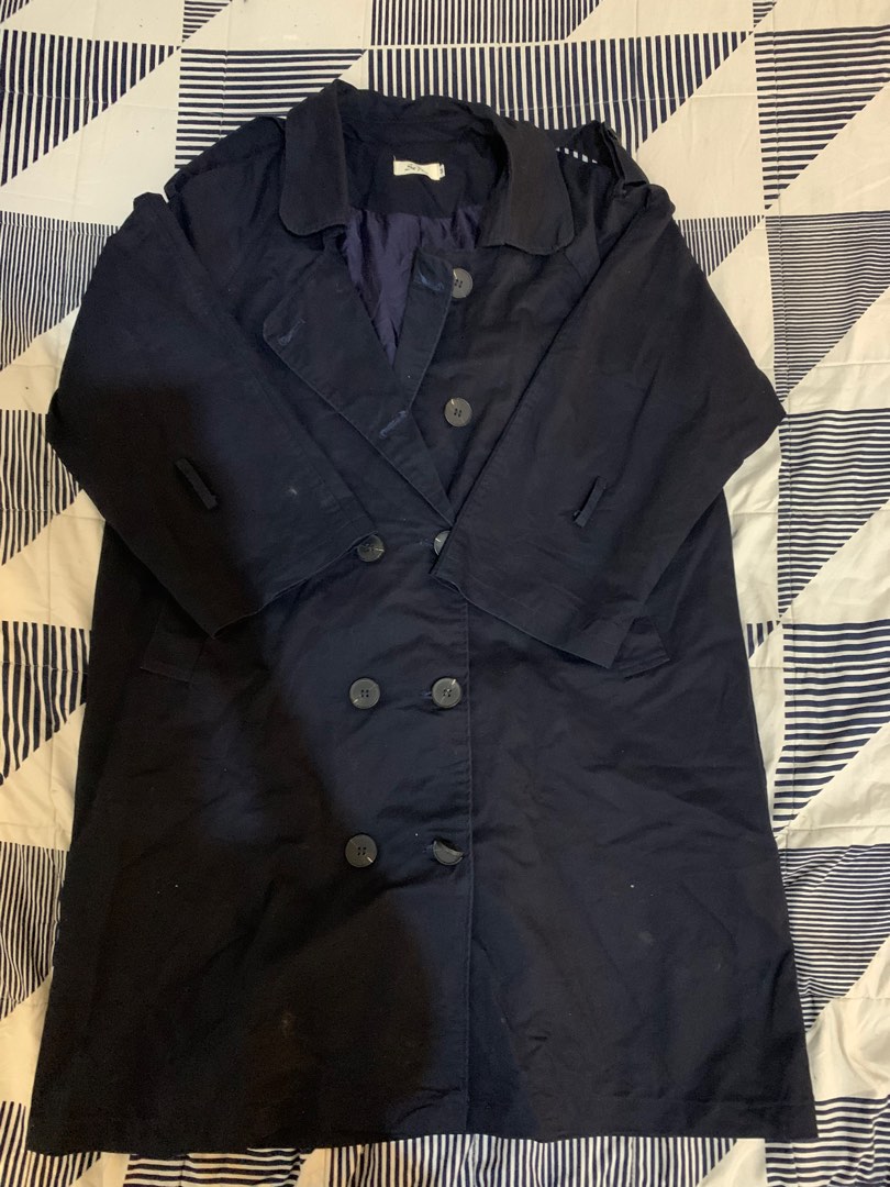 Navy Blue Trench Coat on Carousell