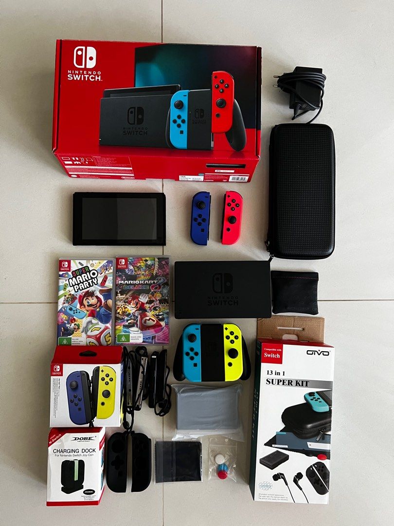 Nintendo Switch Mega Package (incl. extra joy-con + Mario Games), Video Gaming, Video Game Consoles, on Carousell