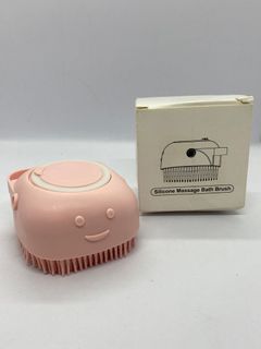 PINK Dog Cat Pet Bath Brush Pet Grooming Soothe Massage Brush with Shampoo Dispenser Soft Silicone Bristles