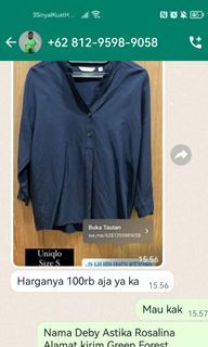 pl preloved nycta gina uniqlo rayon linen navy blouse size S