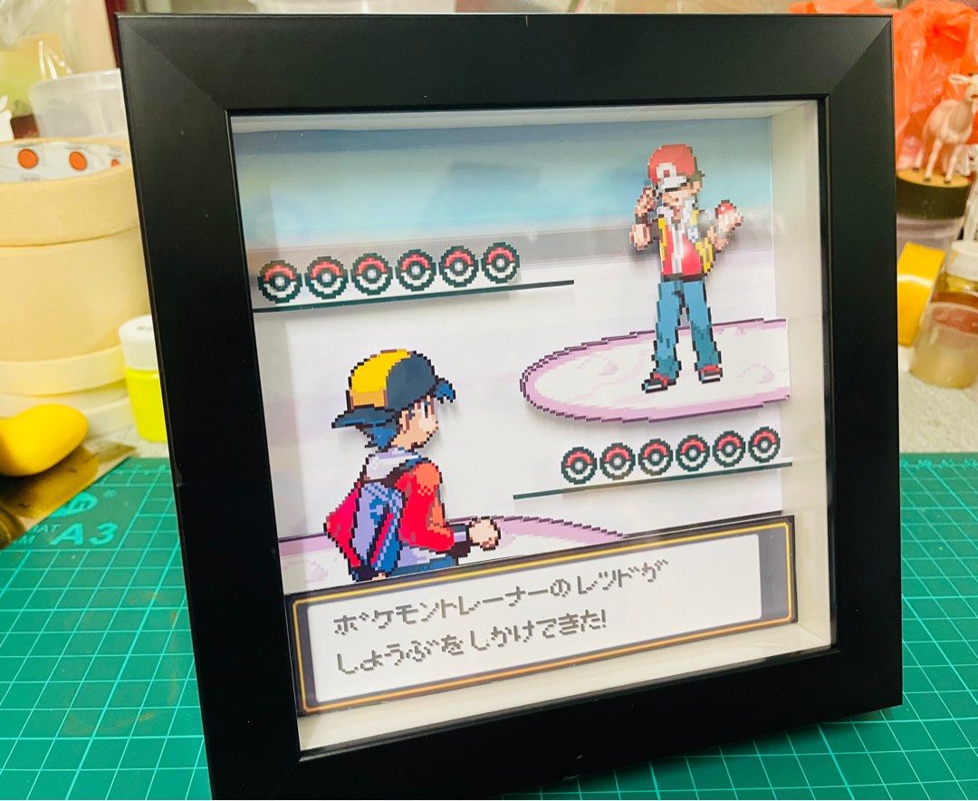 Pokemon Heart Gold Sould Silver VS RED paper craft display frame