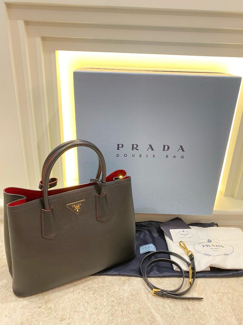 Prada Medium Saffiano Cuir Leather Double Bag BN2775