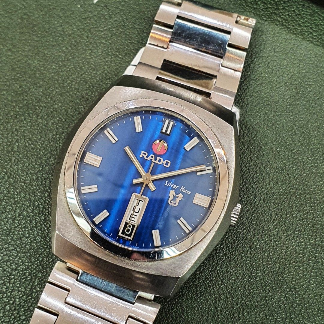 Rado Blue Dial Vintage Watch with Box and Cert from 1975 Rare