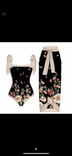 Reversible floral swimsuit with skirt