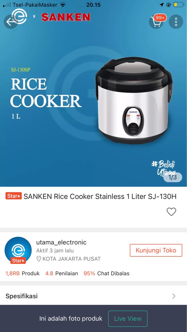 Rice cooker Sanken stainless 1 liter on Carousell