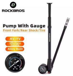 RockBros pump with gauge bicycle air pump Bicycle Front Fork pump bike suspension pump high pressure pump shock absorber pump for Presta Schrader valve 300 psi Big gauge bike accessories bicycle accessories Cycling Accessories Motorcycle Accessories  🚲
