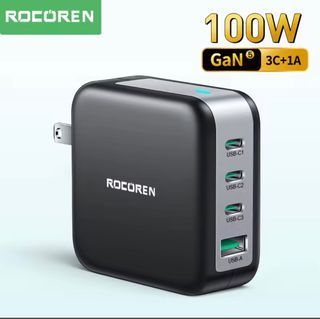 Rocoren 100W GaN Charger PD QC 4.0 3.0 Fast Charge USB Type C Quick Charging Phone Charger for iPhone 14 13 12 Pro Max Macbook (Available with 100W Cable)