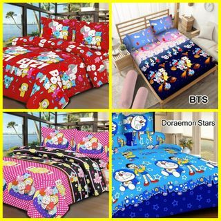 Satu Set Sprei isi 1 Sprei ukuran 180x200 cm, tinggi 10 cm, 2 sarung bantal dan 1 sarung guling, tersedia berbagai macam motif karakter, tinggi 20 cm, dari harga normal Rp. 750.000, sekarang sedang diskon besar-besaran, NEW.