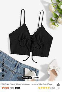 SHEIN EZwear Knot Front Lettuce Trim Cami Top