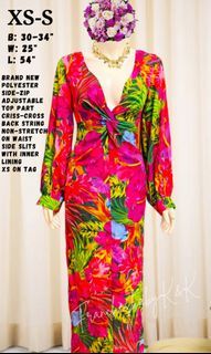 SHEIN SXY Twist Front High Split Tropical Print Dress Floral Pink Multicolored Summer Beach Maxi Dress