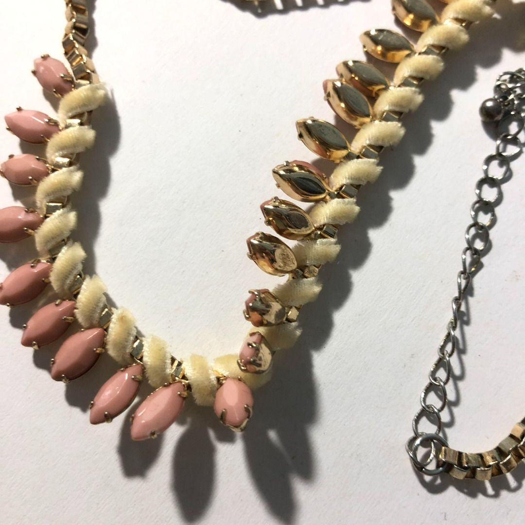 Short necklace gem stones pink yellow jewelry accessories girly ladies statement evening formal