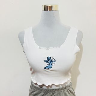 SMALL - SHEIN white knit crop top