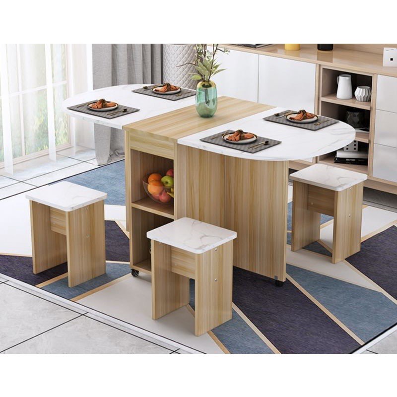Space Saving Solid Wood Dining Table with Marble Laminated, Furniture ...