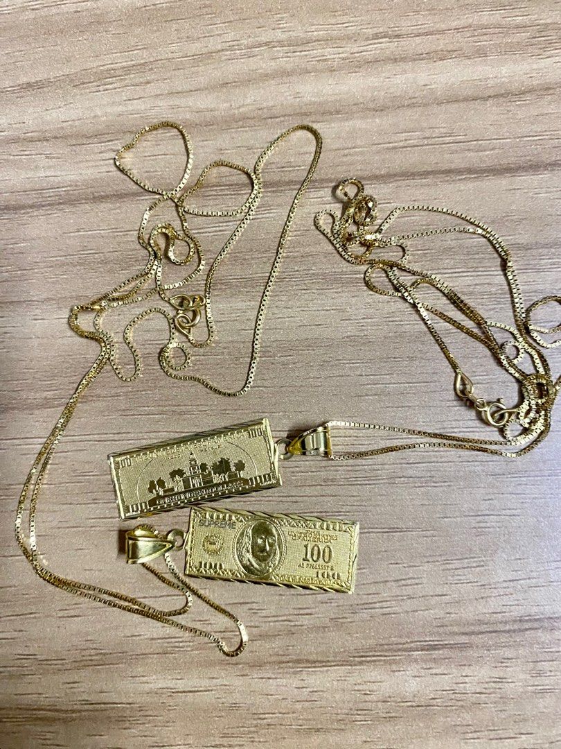 Supreme 100 Dollar bill gold pendant necklace 14k, Luxury