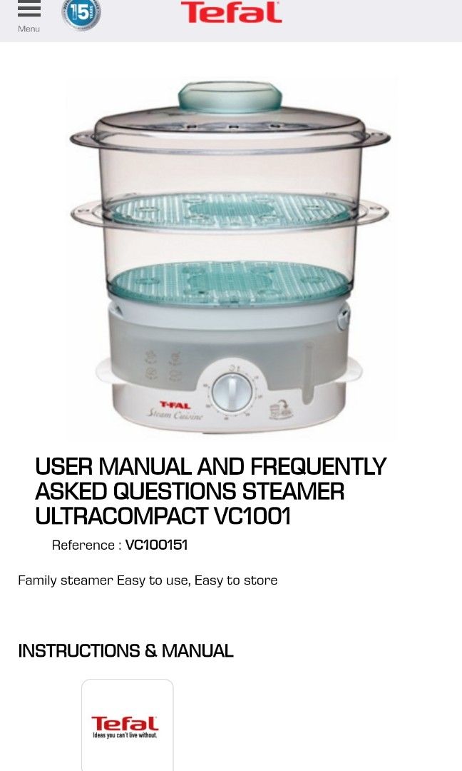 Tfal steamer, TV & Home Appliances, Kitchen Appliances, Cookers on