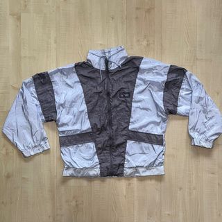 Victory Team Vintage/Retro Metallic Blue/Grey Parachute Oversized Windbreaker Jacket