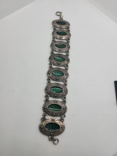 Vintage Signed Dlh Defoge  green enameled bracelet.