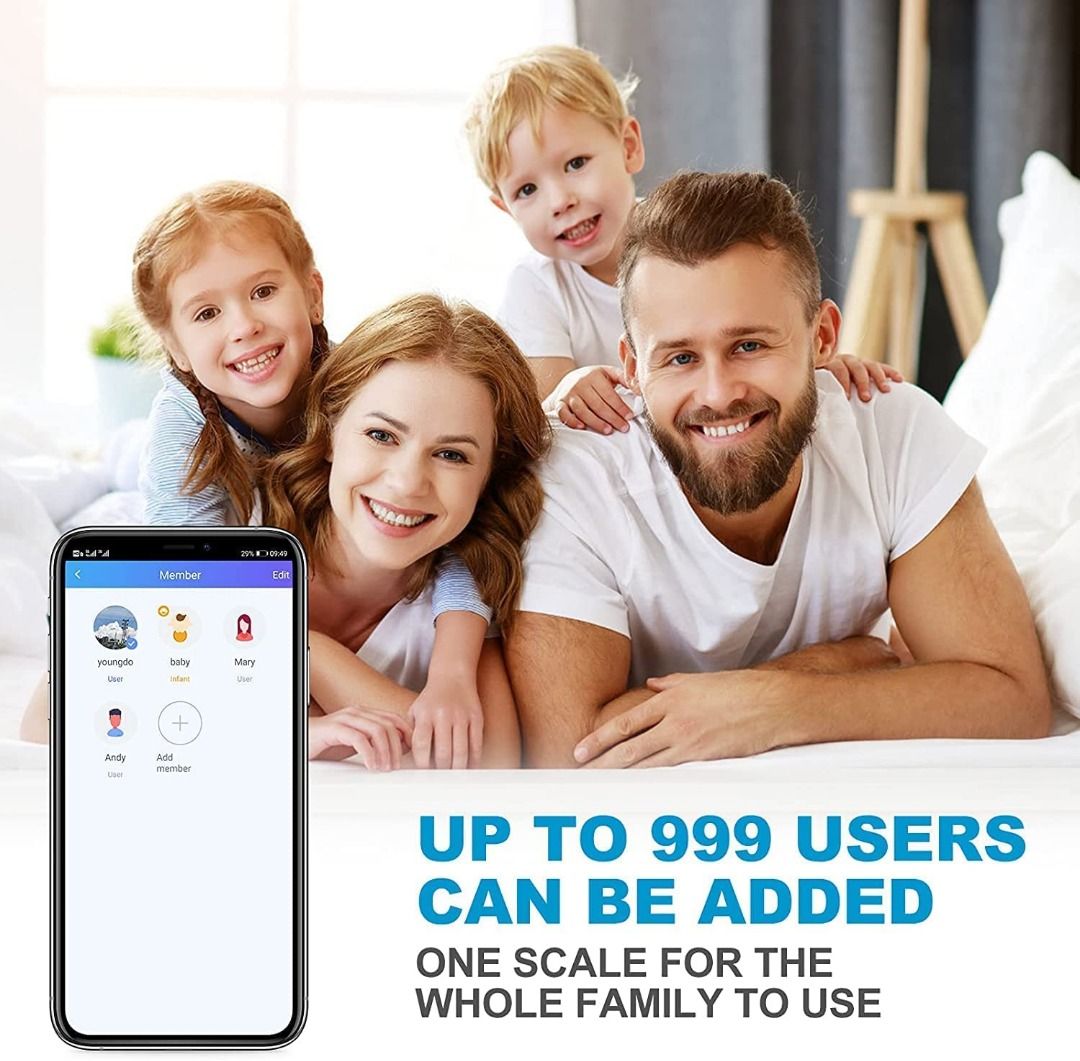 YOUNGDO Scales for Body Weight Bluetooth High Precision Smart BMI Digital Bathroom Weighing Scale with 23 Datas USB Charging Body Weight Composition