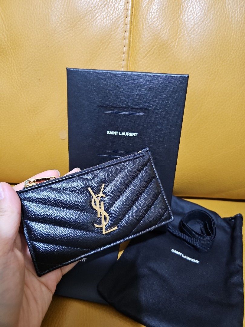 Monogram zipped card case in grain de poudre embossed leather sales