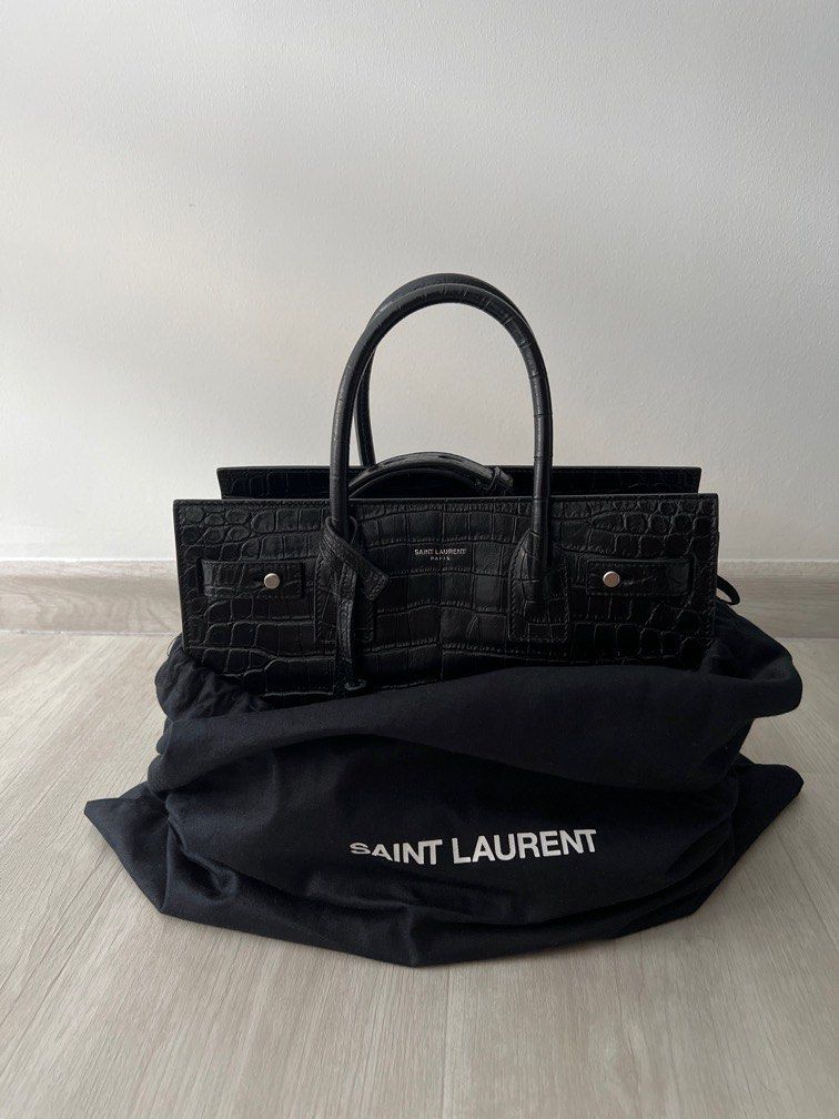 Sac De Jour Nano Croc Effect Leather Tote Bag in Black - Saint Laurent