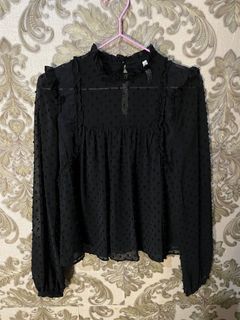 ZARA contrast plumetis top