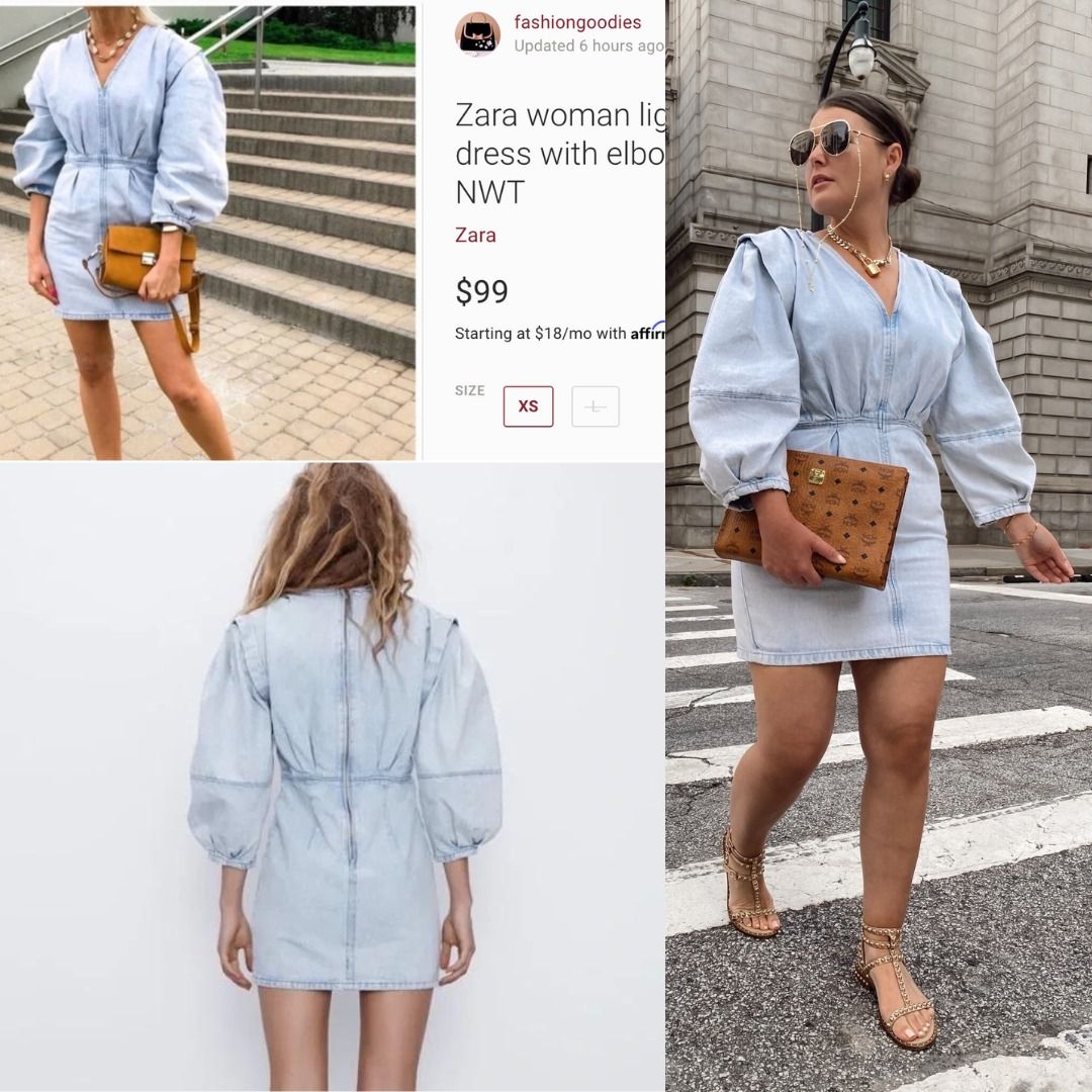Zara denim dress with balloon sleeves best sale