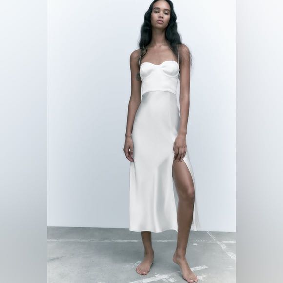 White satin hotsell lace dress