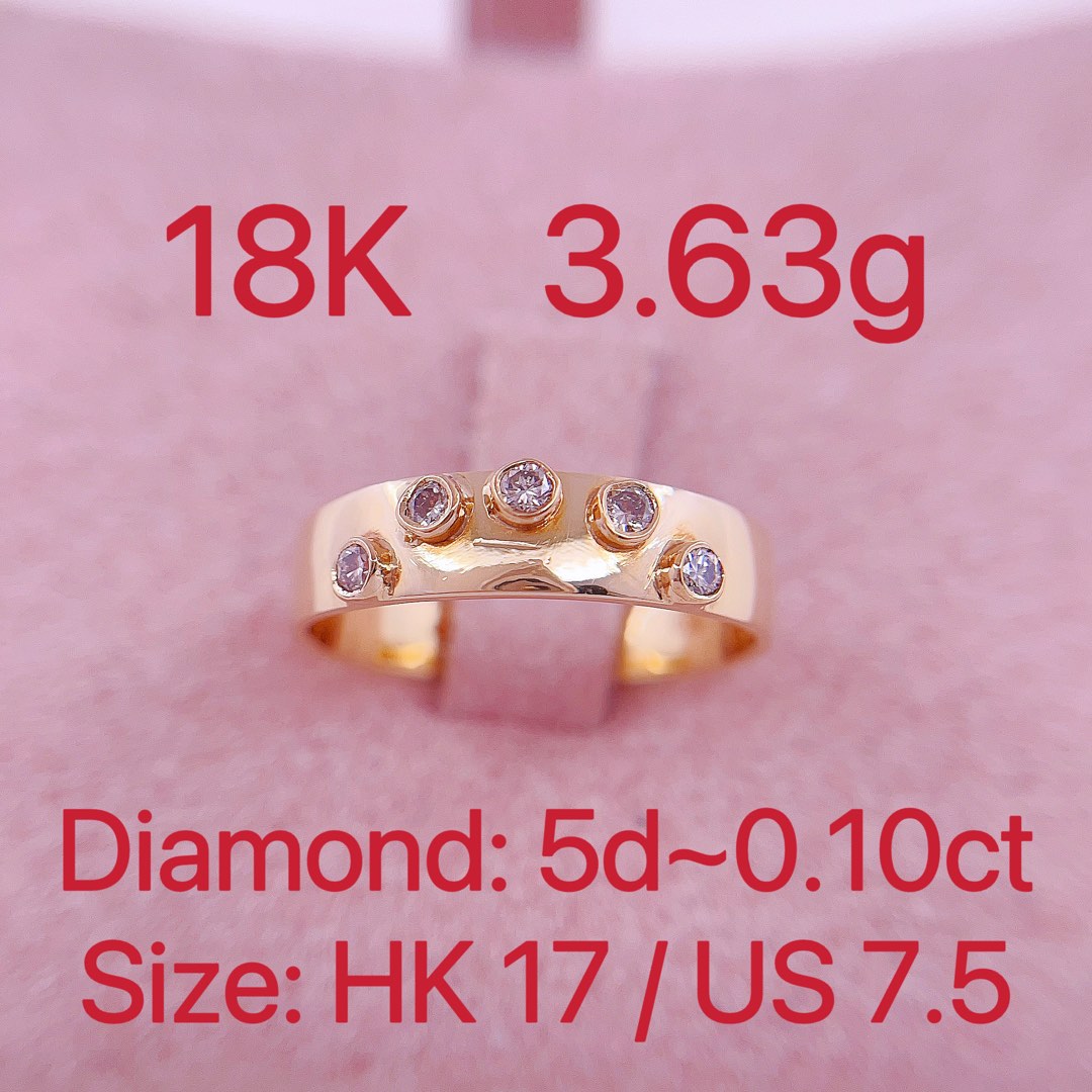 18K yellow gold diamond ≈0.10ct ring #17 3.63g 共約10份鑽石戒指17