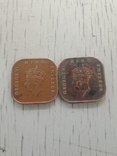 1943 and 1945 british malaya square coins