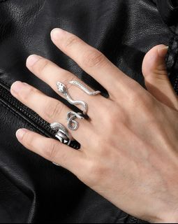 2pcs Men Snake Design Cuff Ring