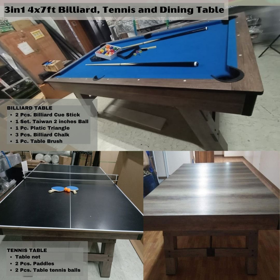 4X7FT, 3IN1 MULTI TABLE (BILLIARDS, TABLE TENNIS AND DINING TABLE) (Category: Billiards and Bowling) located in San Pablo. Submitted by ablpsports (Listing ID 1234327454, Image 1). Description: 4x7ft 3in1 JUNIOR SIZE BILLIARD TABLE 100% brand new and high quality. *** 3-in-1 is billiards, table tennis and dining in one | It is the ultimate multi-functional table addition to your game room, ideal for the entire family!! *** Remove the dining top t