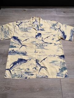 古著旗魚印花古巴領短袖襯衫
