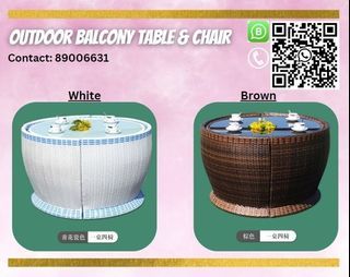 🚢 [Customize]🚢[Preorder]🚢 Outdoor Table And Chairs Rattan 4 Seats Round Bowl Drum Shape UV Heat Water Resistance Glass Top Cushion Garden Courtyard Poolside 🌷