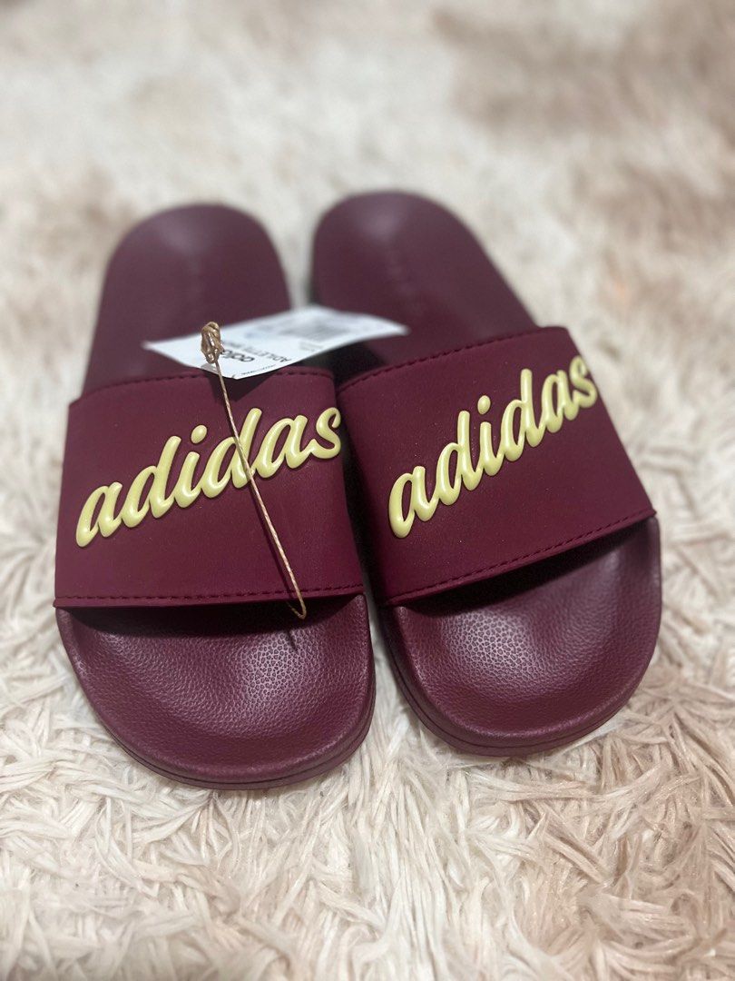Maroon adidas slides store