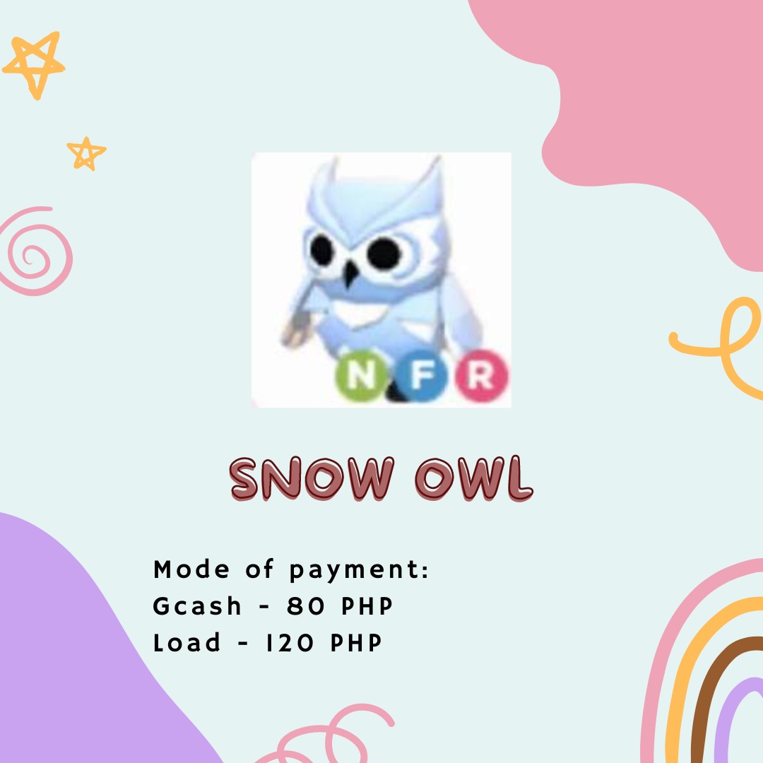 ADOPT ME NFR SNOW OWL (NEON FLY RIDE) LEGENDARY, Video Gaming, Video