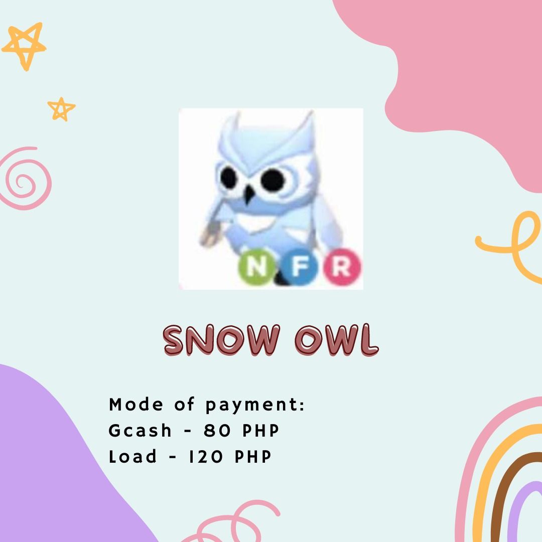 ADOPT ME NFR SNOW OWL (NEON FLY RIDE) LEGENDARY, Video Gaming, Video